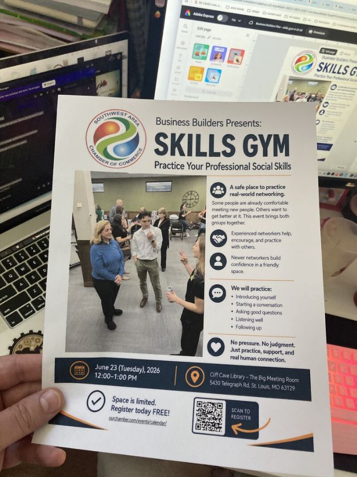 Business Builders Skills Gym flyer for the June 23, 2026 networking workshop